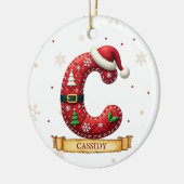 サンタハット 赤いクリスマス 文字 C 名前 セラミックオーナメント (左)
