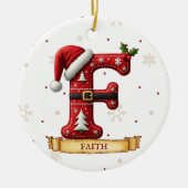 サンタハット 赤いクリスマス 文字 F 名前 セラミックオーナメント (正面)