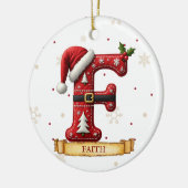 サンタハット 赤いクリスマス 文字 F 名前 セラミックオーナメント (左)