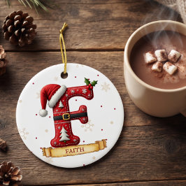 サンタハット 赤いクリスマス 文字 F 名前 セラミックオーナメント