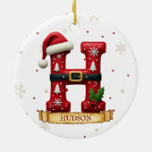 サンタハット 赤いクリスマス 文字 H 名前 セラミックオーナメント (裏面)