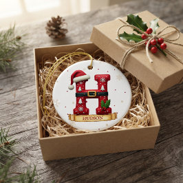 サンタハット 赤いクリスマス 文字 H 名前 セラミックオーナメント