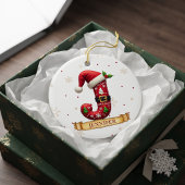 サンタハット 赤いクリスマス 文字 J 名前 セラミックオーナメント