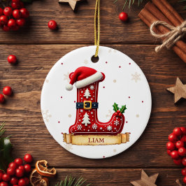 サンタハット 赤いクリスマス 文字 L 名前 セラミックオーナメント