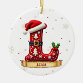 サンタハット 赤いクリスマス 文字 L 名前 セラミックオーナメント (正面)