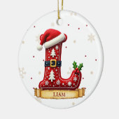 サンタハット 赤いクリスマス 文字 L 名前 セラミックオーナメント (左)
