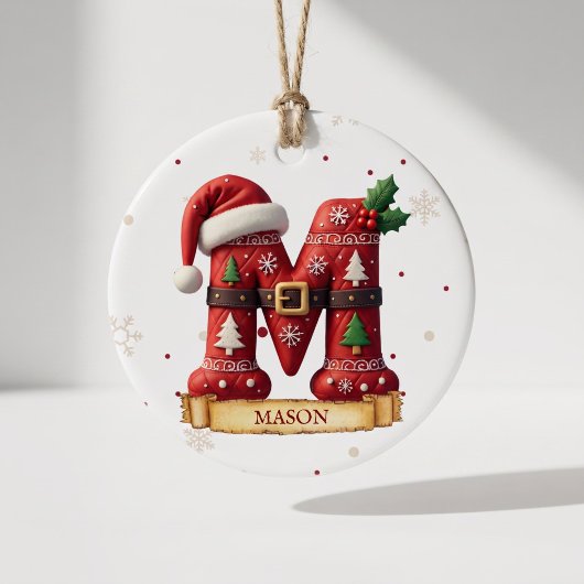 サンタハット 赤いクリスマス 文字 M 名前 セラミックオーナメント