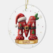 サンタハット 赤いクリスマス 文字 M 名前 セラミックオーナメント (左)