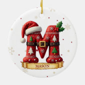 サンタハット 赤いクリスマス 文字 M 名前 セラミックオーナメント (裏面)