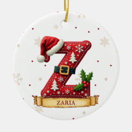 サンタハット 赤いクリスマス 文字 Z 名前 セラミックオーナメント