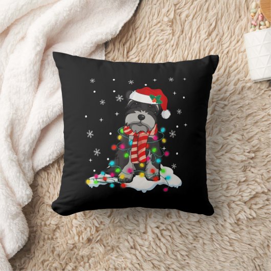 サンタハットgifを使用した可愛いシュノーザーのクリスマスライト クッション (ブランケット)