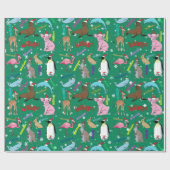サンタハッパーソナライズされたトに登場するかわいいクリスマスの動物たち ラッピングペーパー (フラット)