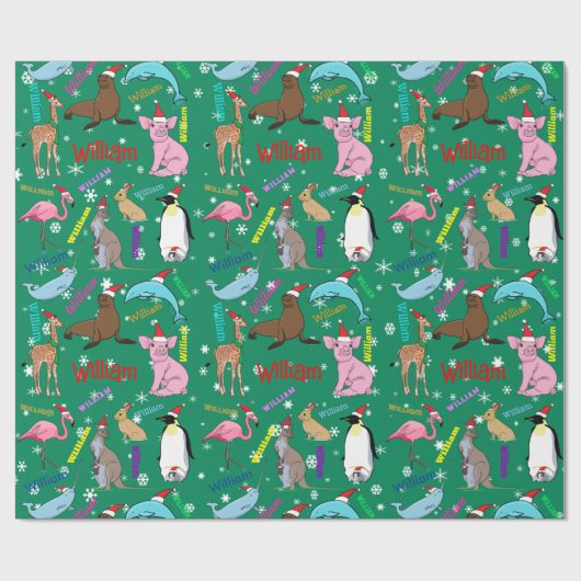 サンタハッパーソナライズされたトに登場するかわいいクリスマスの動物たち ラッピングペーパー (フラット)