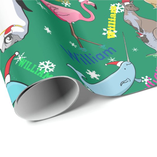 サンタハッパーソナライズされたトに登場するかわいいクリスマスの動物たち ラッピングペーパー (ロールコーナー)