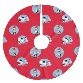 サンタハツツリースカートを持つ国のクリスマス牛 ブラッシュドポリエステルツリースカート