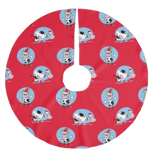 サンタハツツリースカートを持つ国のクリスマス牛 ブラッシュドポリエステルツリースカート (正面)