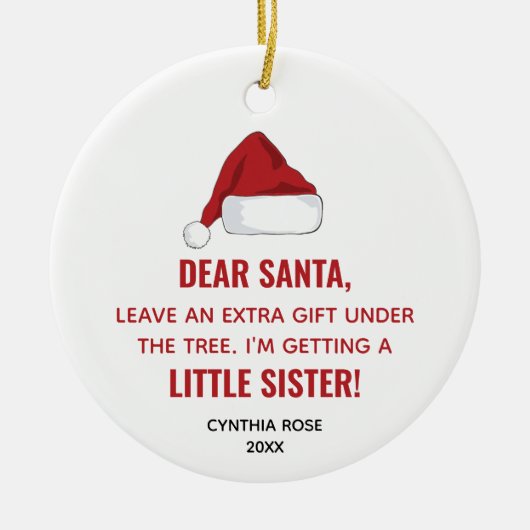 サンタハパーソナライズされたットの妹が来る セラミックオーナメント (正面)