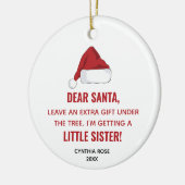 サンタハパーソナライズされたットの妹が来る セラミックオーナメント (左)