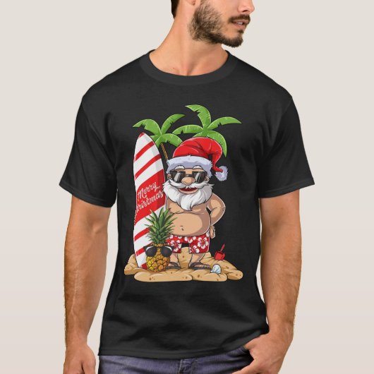 サンタハワイアンサーフィンクリスマスサマーサーフハワイ Tシャツ (正面)