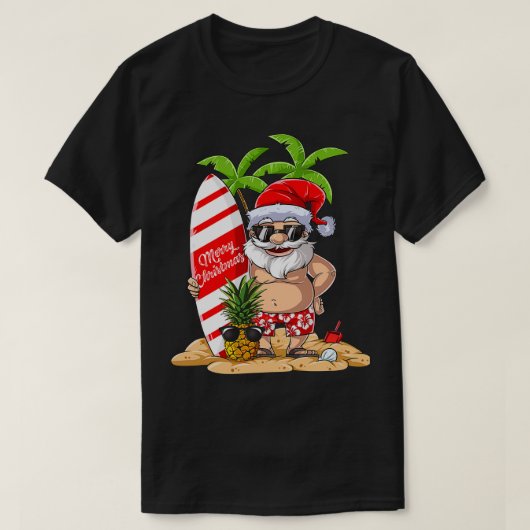 サンタハワイアンサーフィンクリスマスサマーサーフハワイ Tシャツ (デザイン正面)