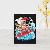 サンタハワイアンサーフィンTシャツクリスマスサマースー カード (黄色い花)