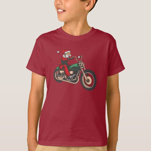 サンタバイクのクリスマスライダーグラフィック Tシャツ (正面)