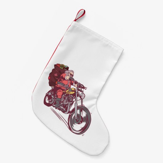 サンタバイクもしくは自転車に乗る人のクリスマスの衣装バイクもしくは自転車に乗る人の招待 スモールクリスマスストッキング (正面 (吊り時))