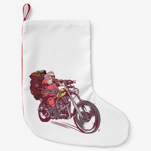 サンタバイクもしくは自転車に乗る人のクリスマスの衣装バイクもしくは自転車に乗る人の招待 スモールクリスマスストッキング (正面)