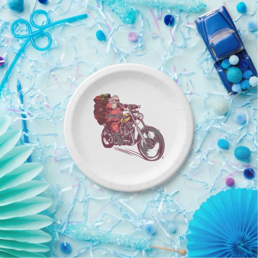 サンタバイクもしくは自転車に乗る人のクリスマスの衣装バイクもしくは自転車に乗る人の招待 ペーパープレート (パーティー)