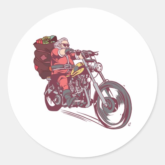 サンタバイクもしくは自転車に乗る人のクリスマスの衣装バイクもしくは自転車に乗る人の招待 ラウンドシール (正面)