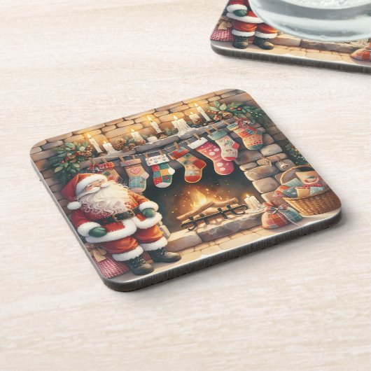 サンタバイ暖炉クリスマスストッキング コースター (左側)