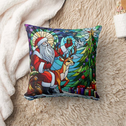 サンタバイ祝ザカラフルクリスマスツリー クッション (ブランケット)