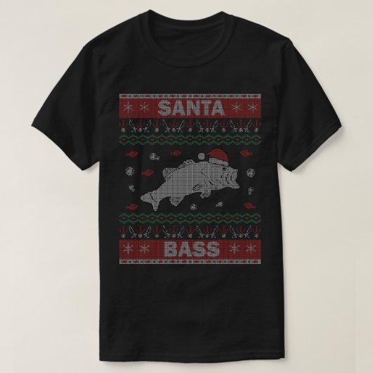 サンタバスアグリーなクリスマスセーター魚釣り Tシャツ (デザイン正面)