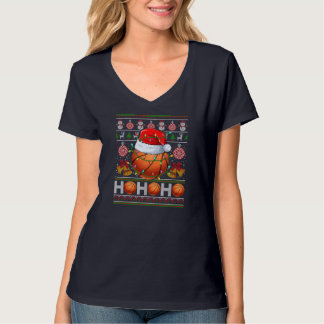サンタバスケットボールクリスマスツリーライト醜いクリスマス Tシャツ