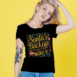 サンタバックアップ | 家族おもしろいクリスマスティー Tシャツ