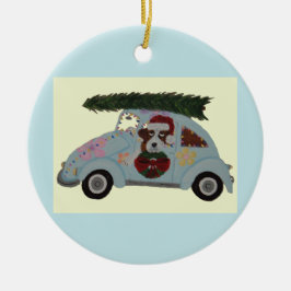 サンタバーナードのヒッピーカー クリスマス セラミックオーナメント