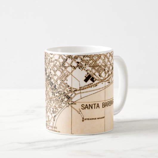 サンタバーバラのヴィンテージマップ縦マグカップ コーヒーマグカップ (正面右)