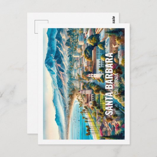 サンタバーバラカリフォルニア有名なプレイスウォーターカラー ポストカード (正面/裏面)