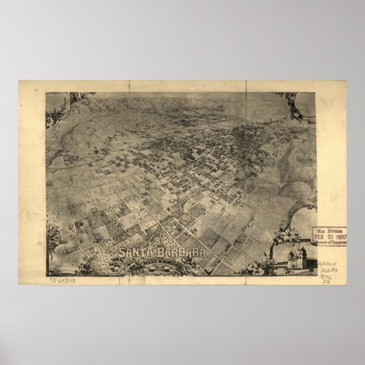 サンタバーバラカリフォルニア1896パノラママップ ポスター (正面)