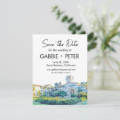 サンタバーバラ郡庁舎の水彩画を使った結婚式のご案内 招待状 (スタンド正面)