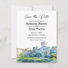 サンタバーバラ郡庁舎の水彩画を使ったSave the Date 招待状