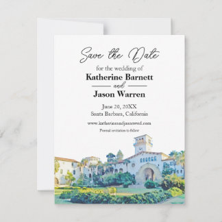 サンタバーバラ郡庁舎の水彩画を使ったSave the Date 招待状