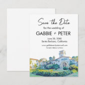サンタバーバラ郡庁舎の水彩画 Save the Date 招待状 (正面/裏面)