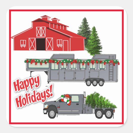 サンタバーントラック馬トレーラークリスマス スクエアシール (正面)