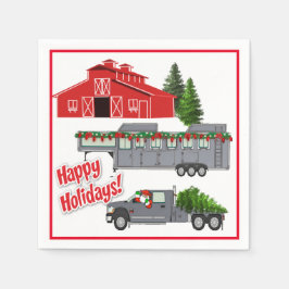 サンタバーントラック馬トレーラークリスマス スタンダードカクテルナプキン