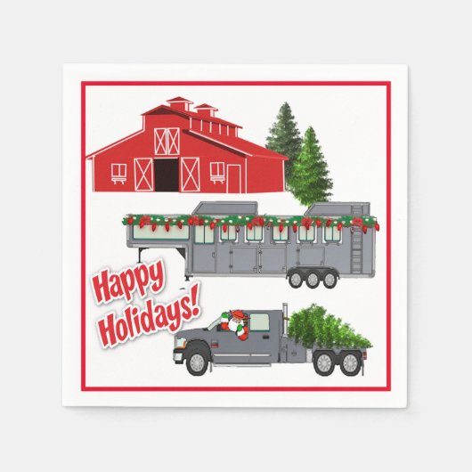 サンタバーントラック馬トレーラークリスマス スタンダードカクテルナプキン (正面)
