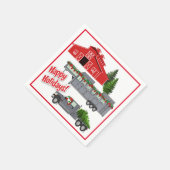 サンタバーントラック馬トレーラークリスマス スタンダードカクテルナプキン (角)