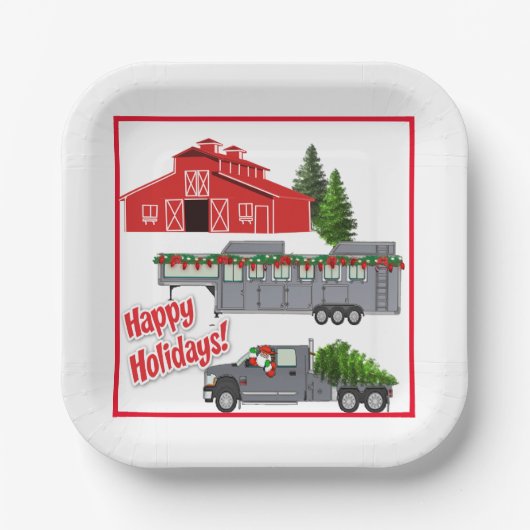 サンタバーントラック馬トレーラークリスマス ペーパープレート (正面)