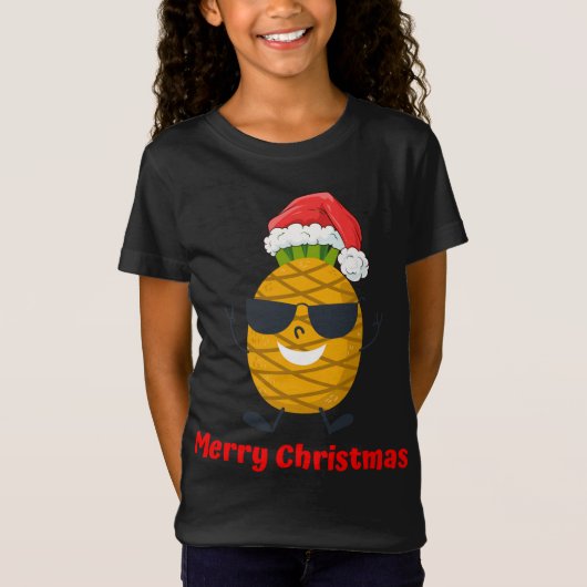 サンタパイナップルメリークリスマスツリーパジャマバカティ Tシャツ (正面)