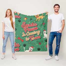 サンタパウズが街にやってくる レトロな犬と猫のクリスマス フリースブランケット